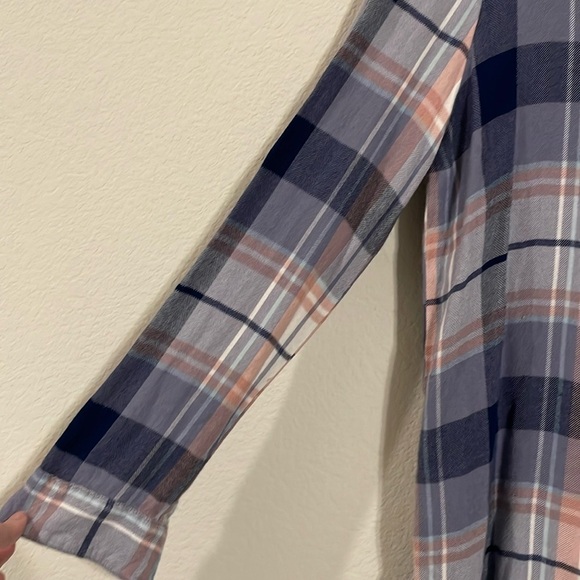 BeachLunchLounge Women Button Front Top Small Purple Plaid Flannel Fly Away Back - Picture 7 of 16